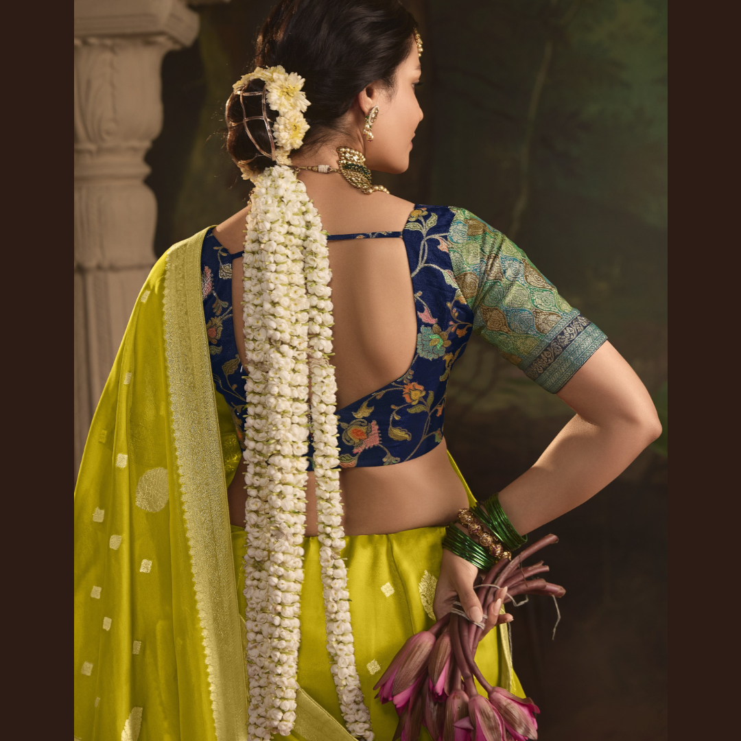 Parrot Green Silk Saree With Heavy Zari weaving Work And Tussles On Pallu & Designer Fancy Blouse Piece