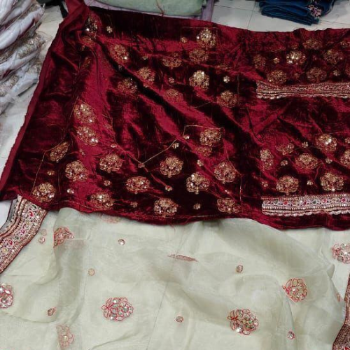 Soft Organza Silk Saree With Embroidery Sequin Work & Unstitched Blouse