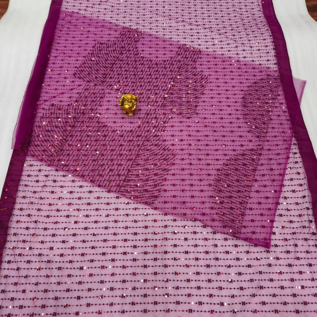 Wine net Georgette saree embellished with Sequin