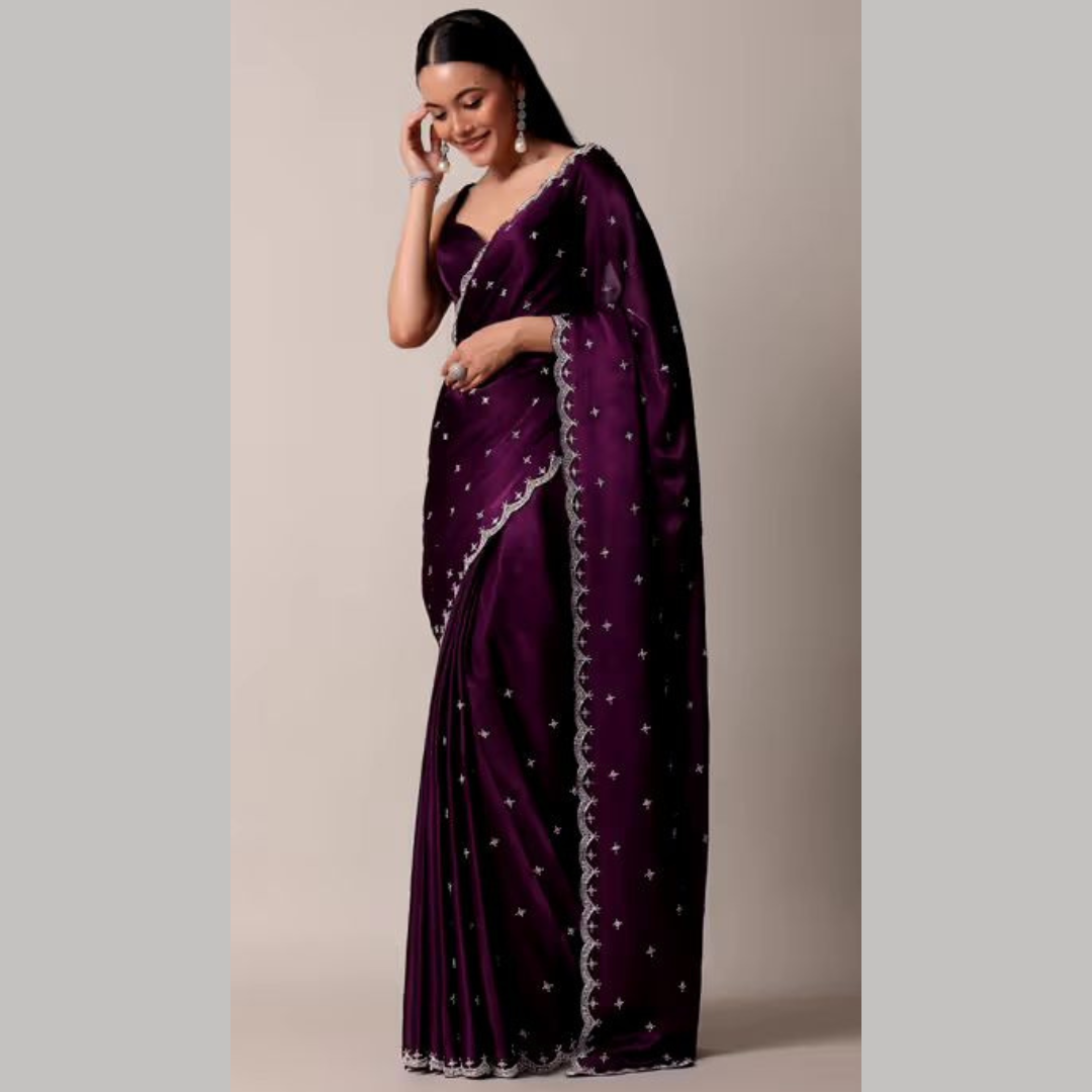 Wine Rangoli Silk saree embellished with Stitched Blouse