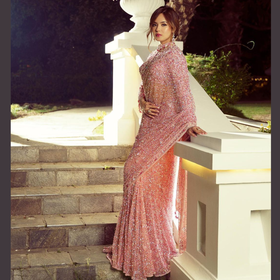 Baby Pink Georgette saree embellished with Sequin