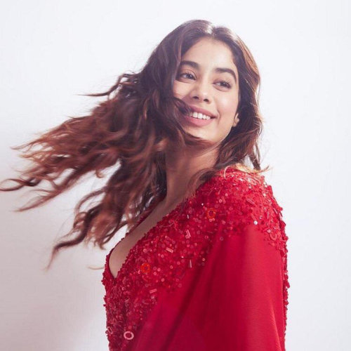 Red Georgette saree embellished with Sequin X Janvi Kapoor