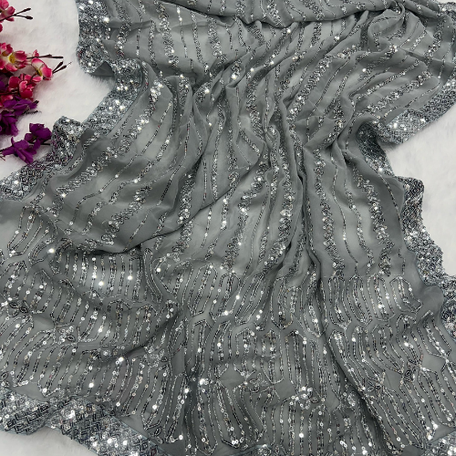 Silver Georgette lining saree embellished with Sequin