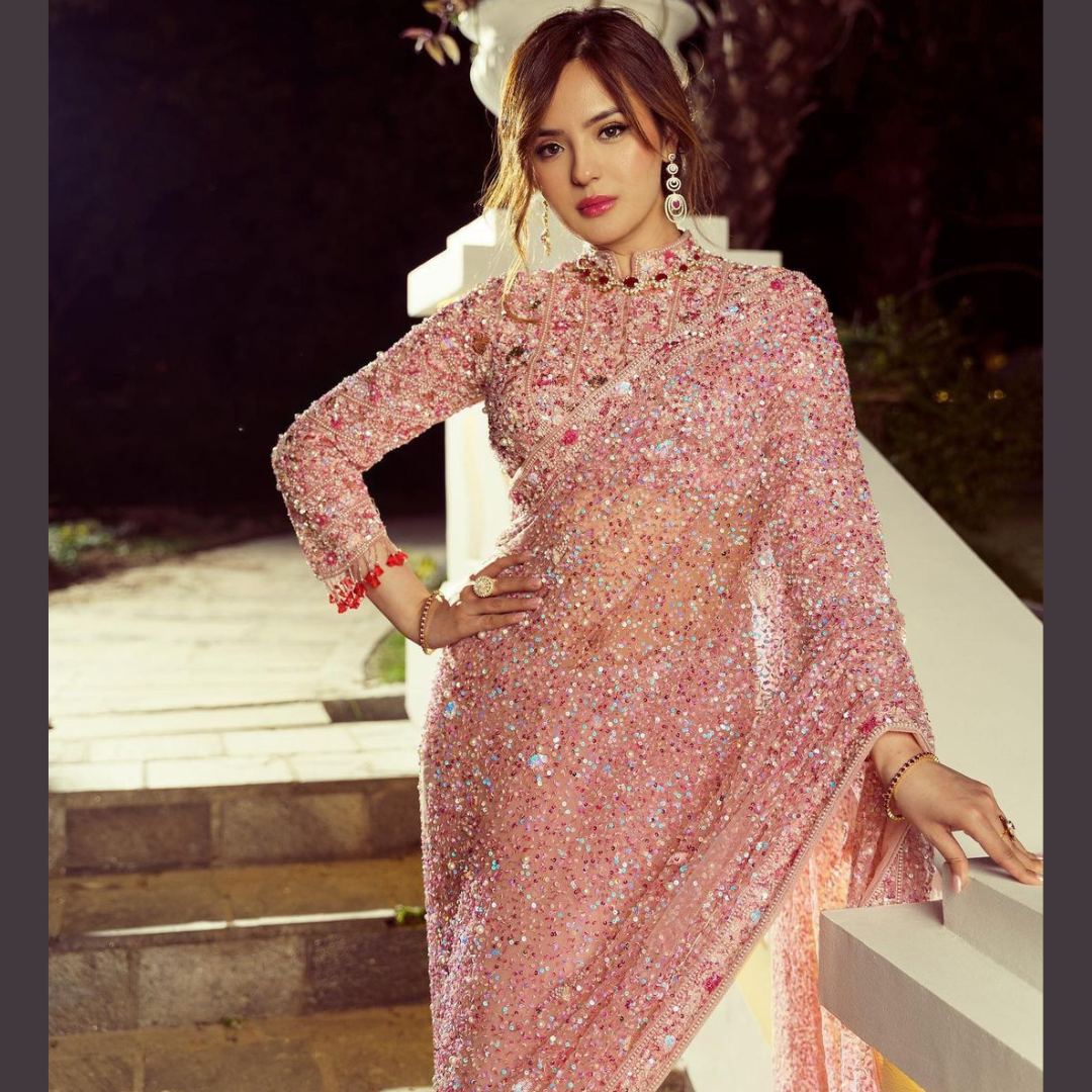 Baby Pink Georgette saree embellished with Sequin