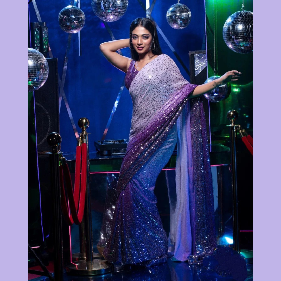 Purple Georgette saree embellished with Sequin