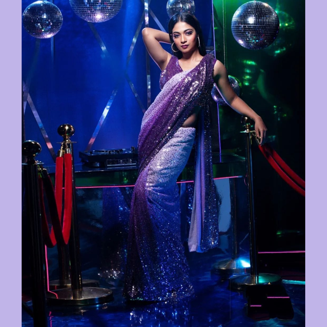 Purple Georgette saree embellished with Sequin