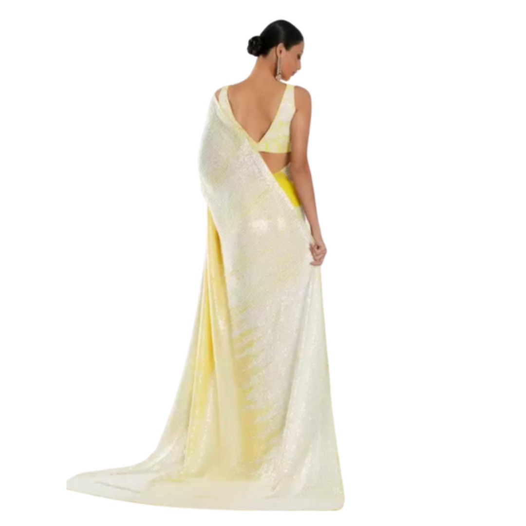 Georgette saree embellished with Sequin- Light Yellow