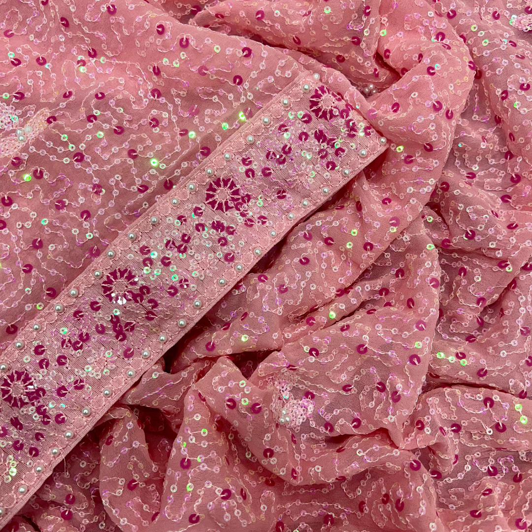 Baby Pink Georgette saree embellished with Sequin