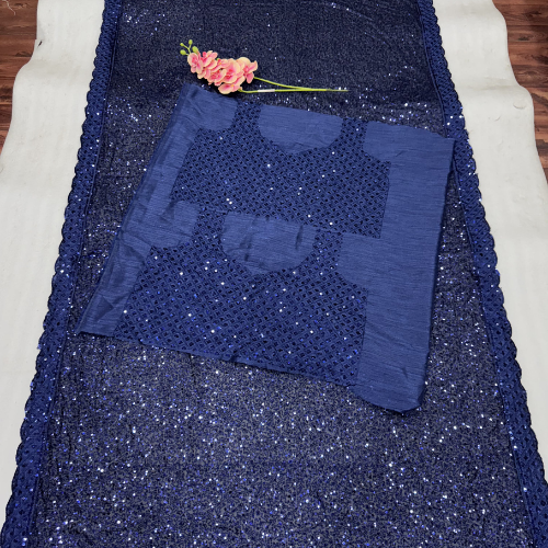 Full Sequin Blue Georgette saree with designer Blouse