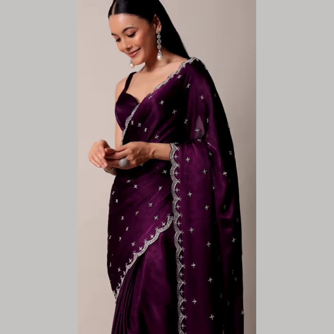 Wine Rangoli Silk saree embellished with Stitched Blouse