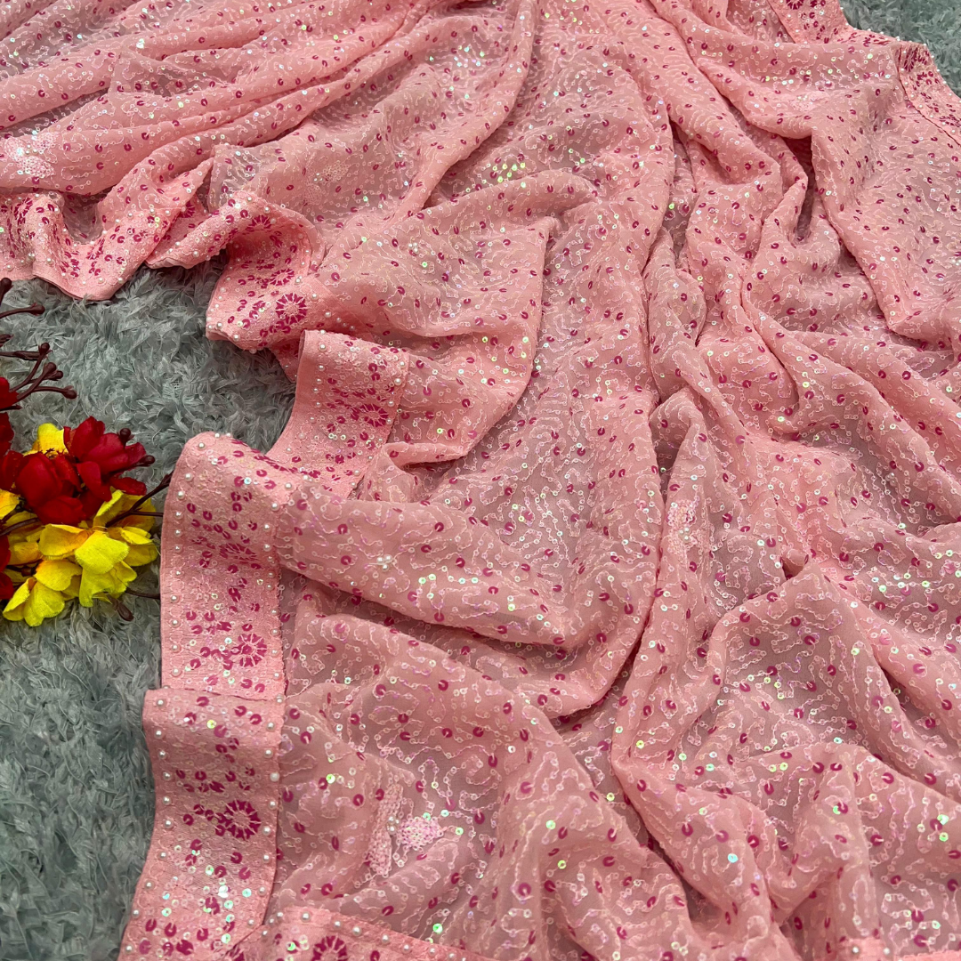 Baby Pink Georgette saree embellished with Sequin