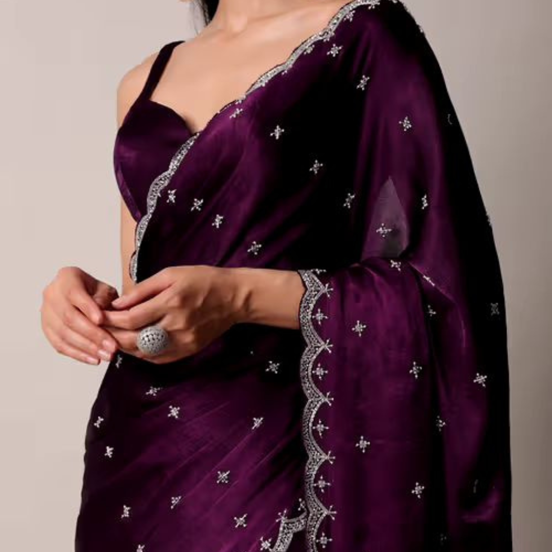 Wine Rangoli Silk saree embellished with Stitched Blouse