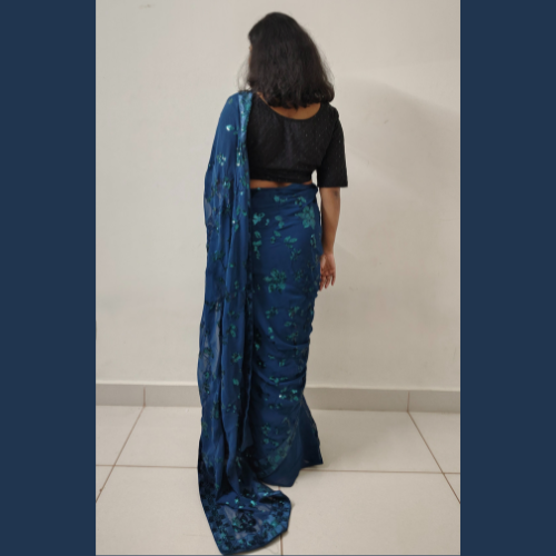 Ready to wear Georgette saree embellished with Sequin with belt - Dark Blue