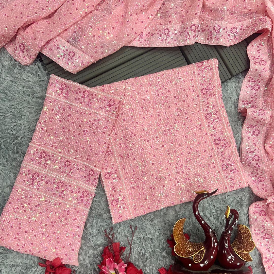 Baby Pink Georgette saree embellished with Sequin