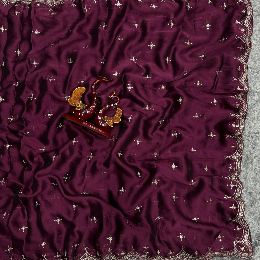 Wine Rangoli Silk saree embellished with Stitched Blouse
