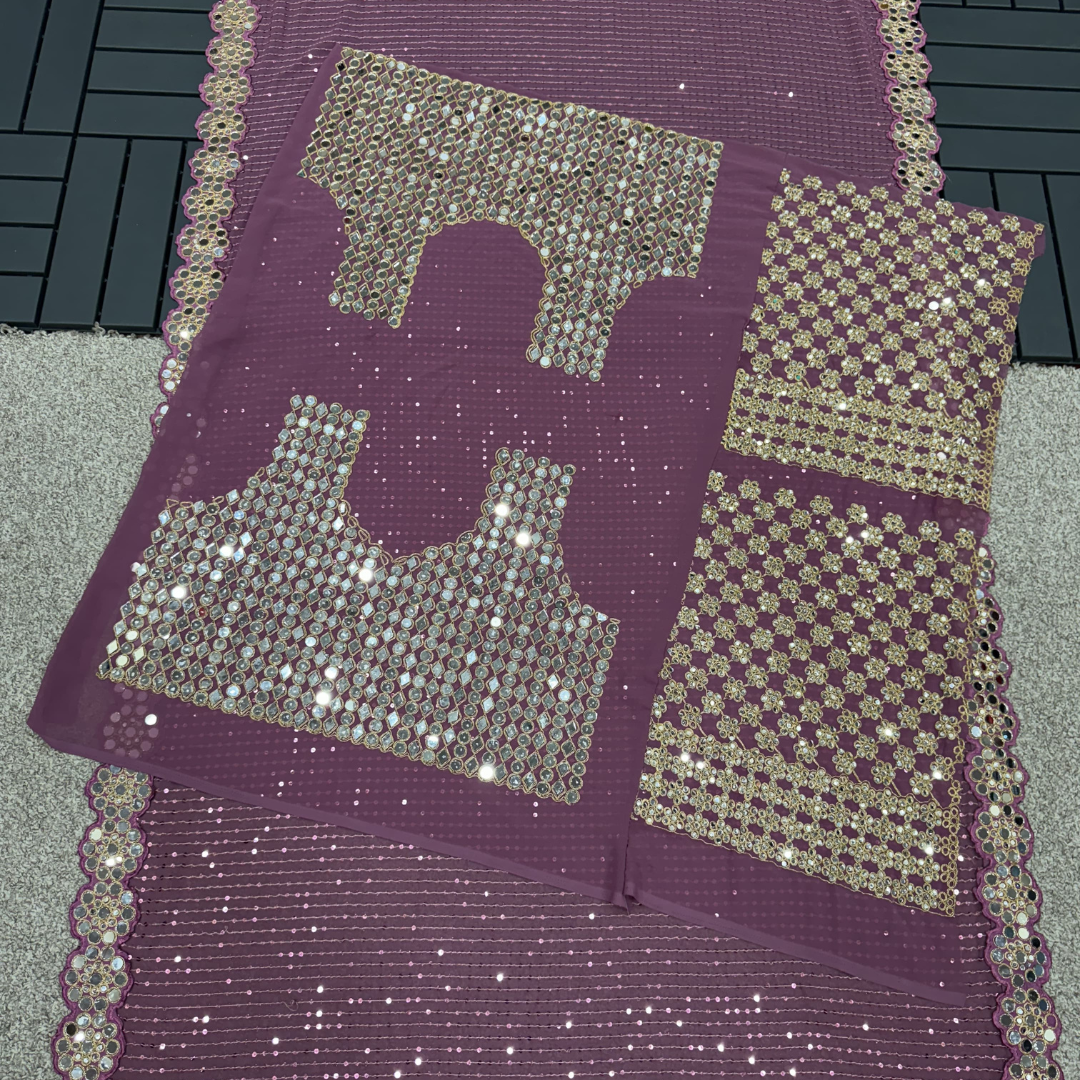 Rose Gold saree embellished with Sequin & full sleeve blouse piece.