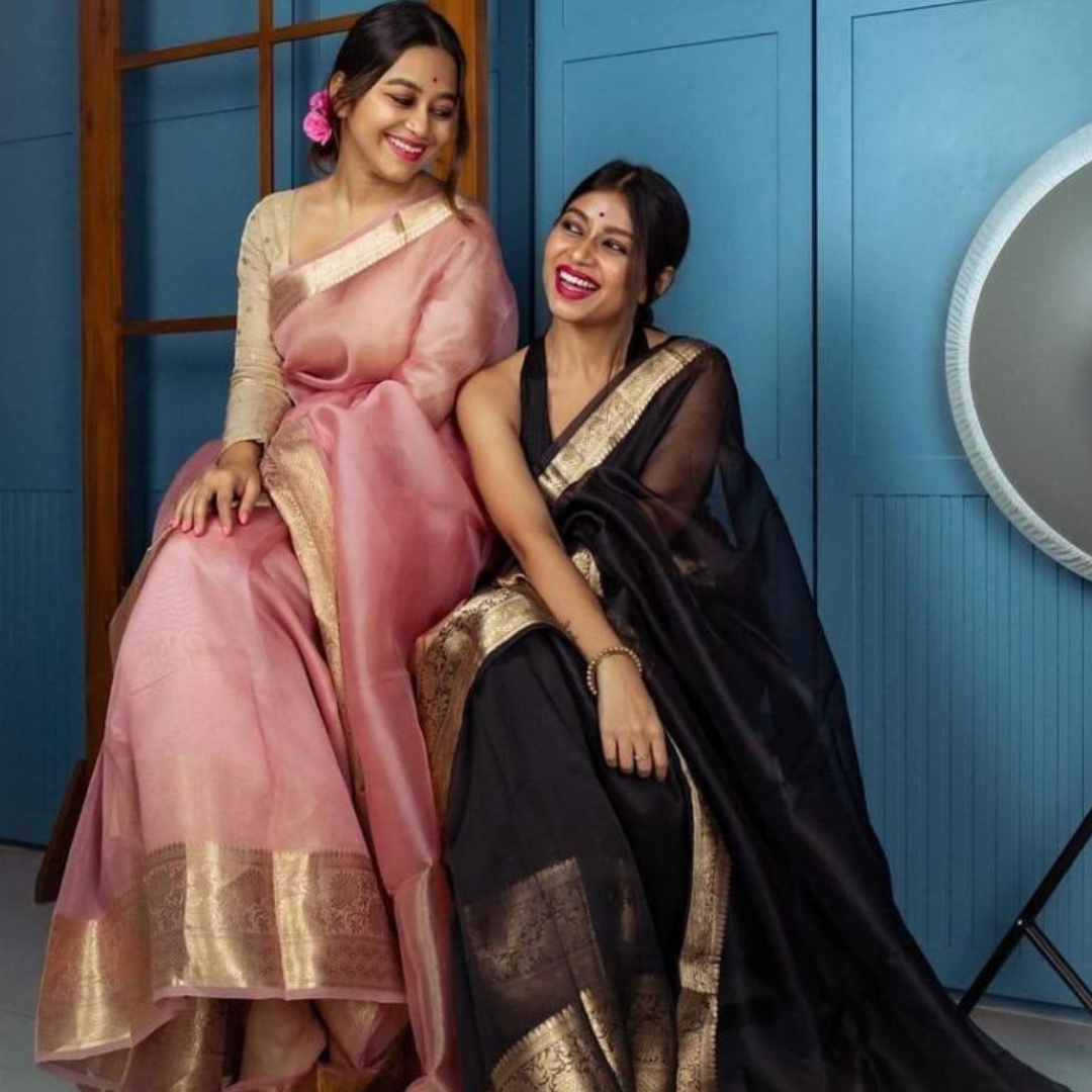 Light Pink Kora Organza jacquard Soft Saree With Pallu & Running Blouse