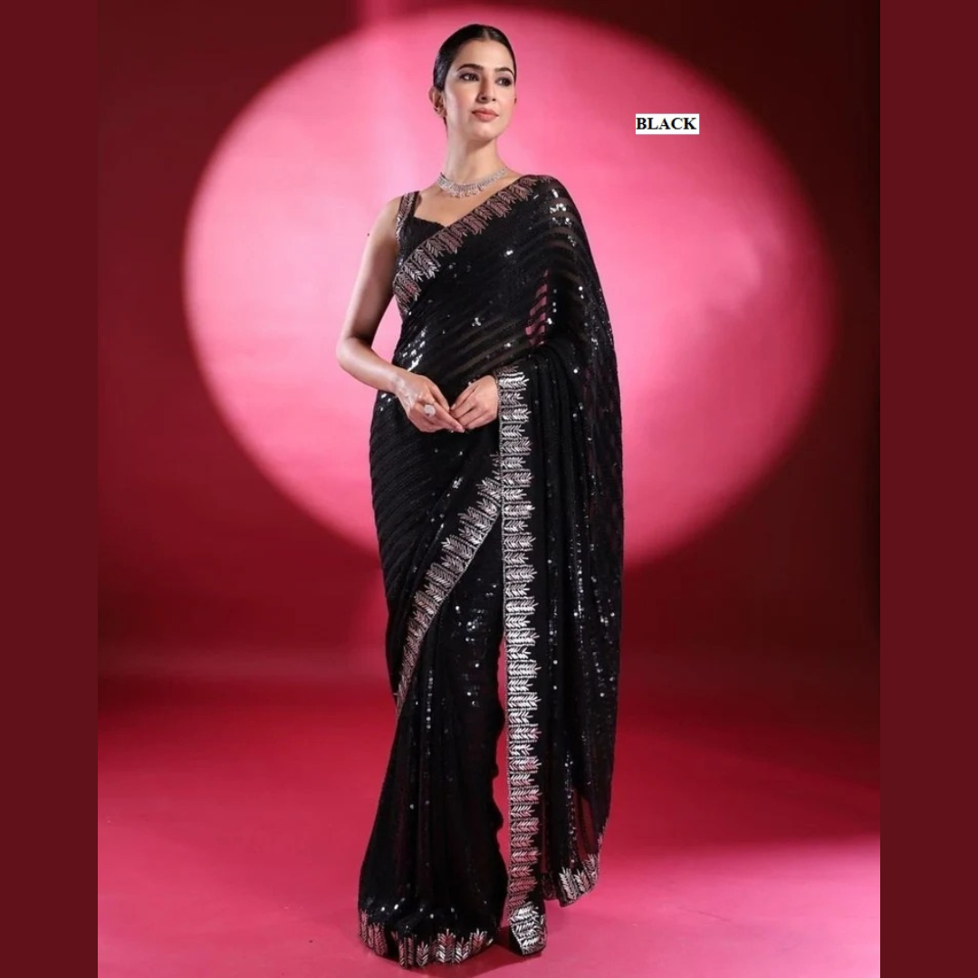 Black Georgette saree embellished with Sequin on the border