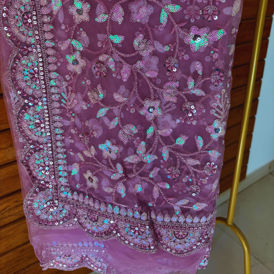 Onion Color Net beautiful saree embellished with Sequin