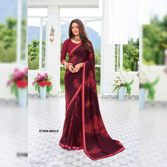 Stylish Maroon Georgette Saree with Unique Print Design