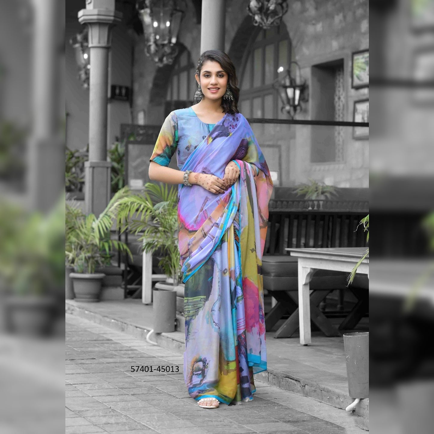 Exquisite Multicolor Printed Gown Saree - Soft Imported Georgette Fabric for Comfort & Style
