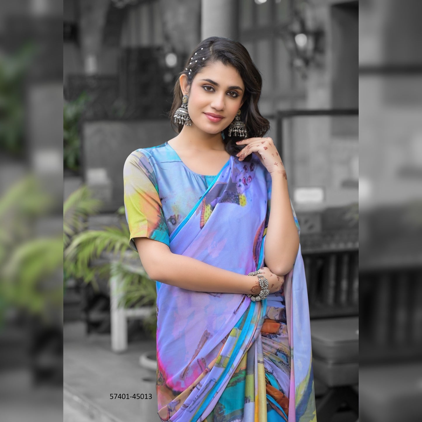 Exquisite Multicolor Printed Gown Saree - Soft Imported Georgette Fabric for Comfort & Style