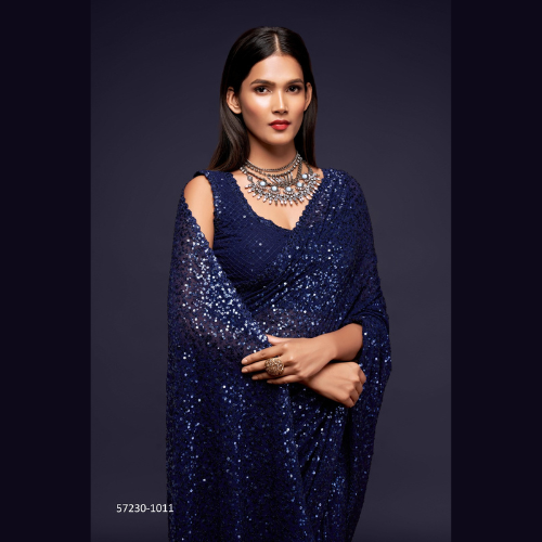 Royal Blue Georgette saree embellished with sequin