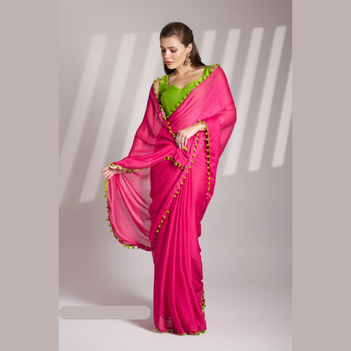 Green Chiffon Saree with Silk Blouse