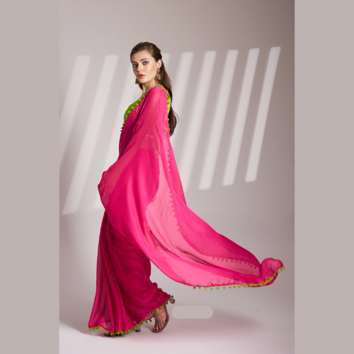 Green Chiffon Saree with Silk Blouse