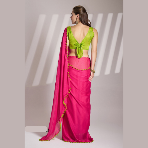 Green Chiffon Saree with Silk Blouse
