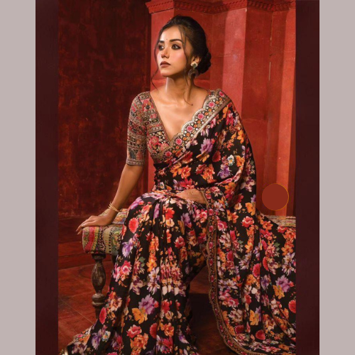 Soft Georgette printed & heavy sequin saree
