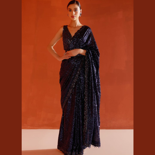 Full Sequin Blue Georgette saree with designer Blouse