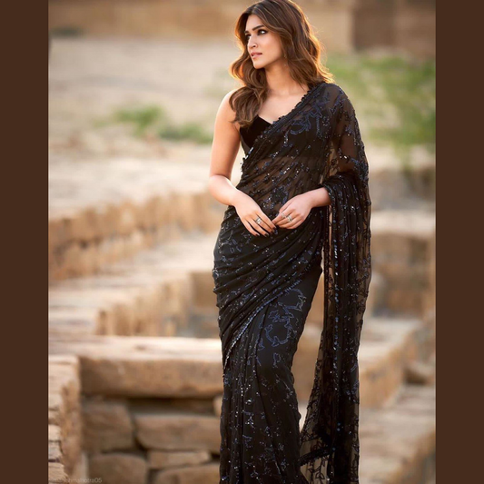 Black Georgette saree embellished with Sequin X Kriti Sanon