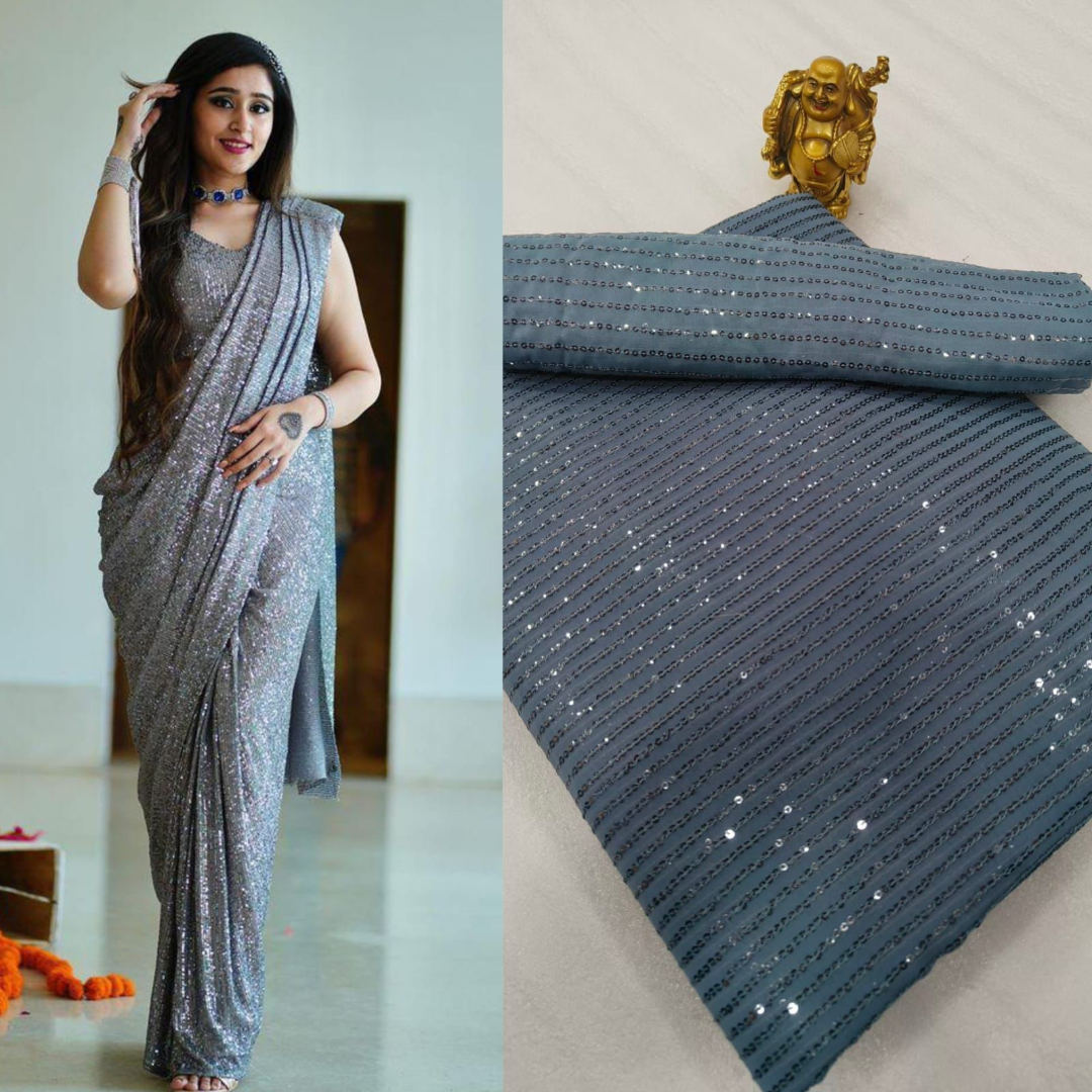 Grey Georgette saree embellished with sequin lining