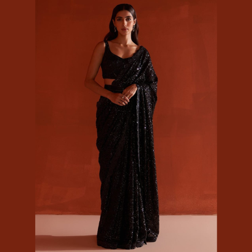Full Sequin Black Georgette saree with designer Blouse