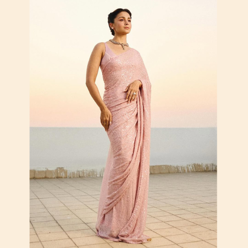 Light Pink Georgette saree embellished with Sequin X Alia Bhatt
