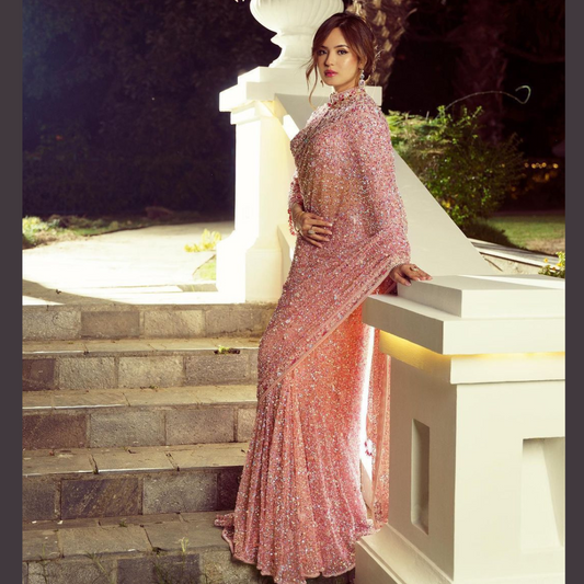 Baby Pink Georgette saree embellished with Sequin