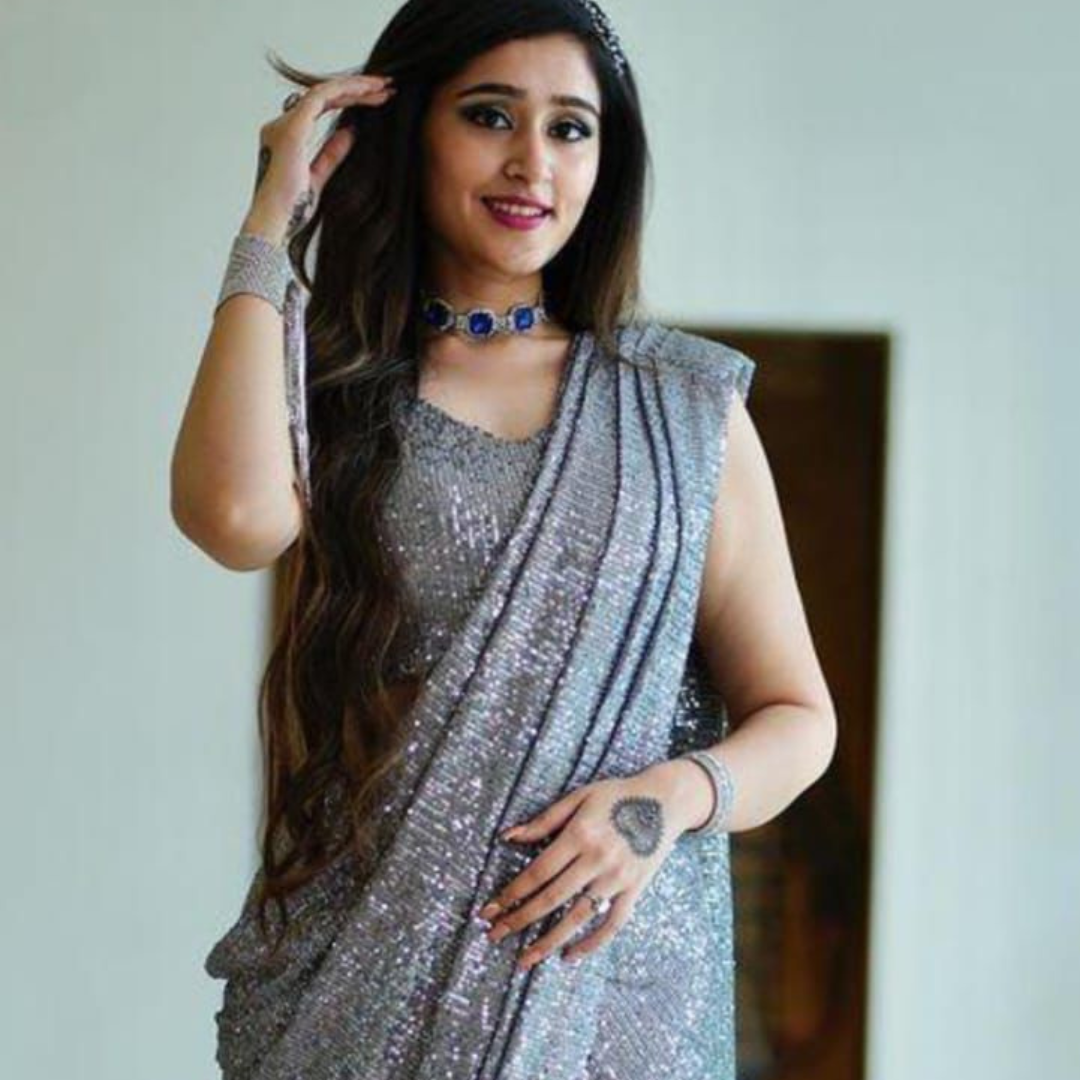Grey Georgette saree embellished with sequin lining