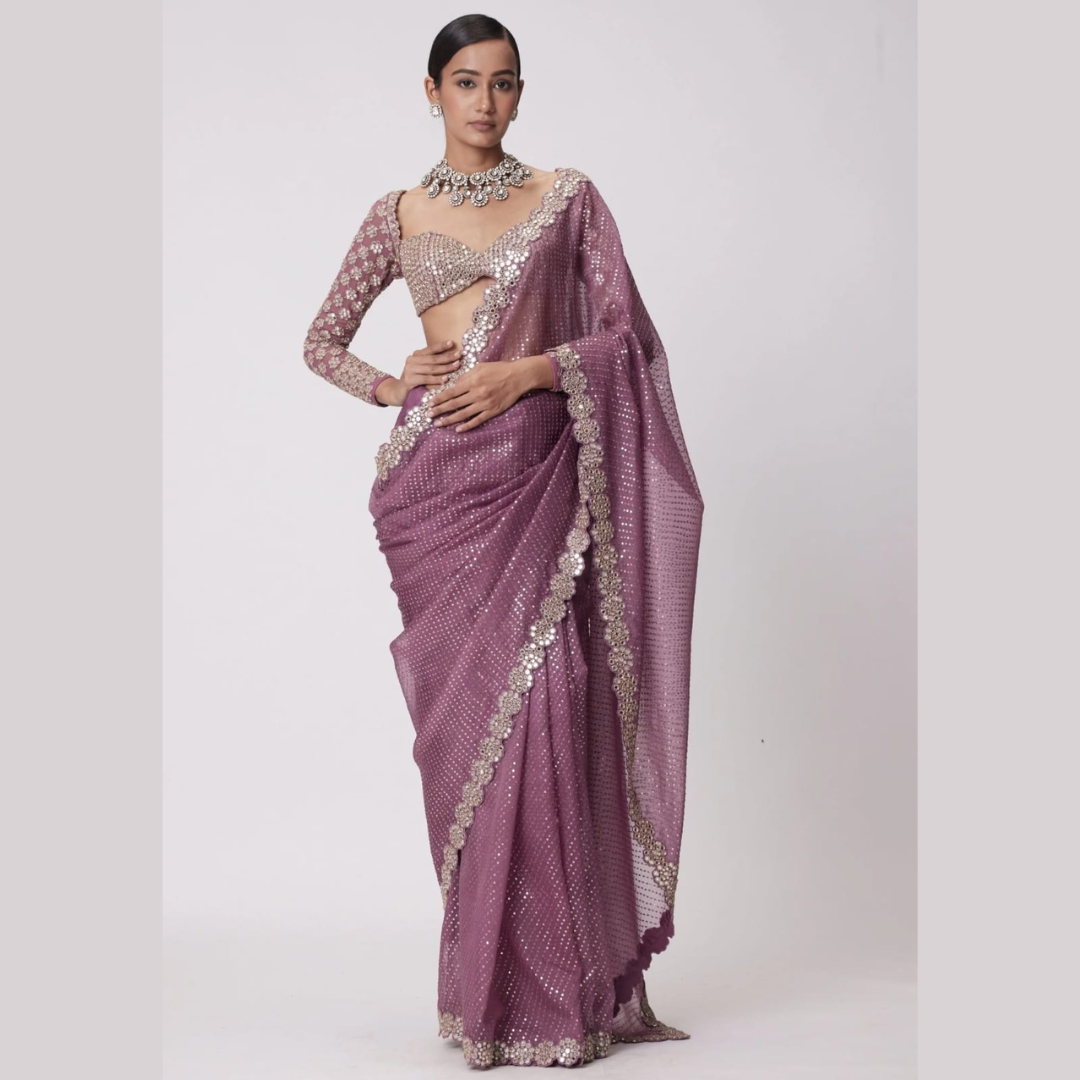 Rose Gold saree embellished with Sequin & full sleeve blouse piece.