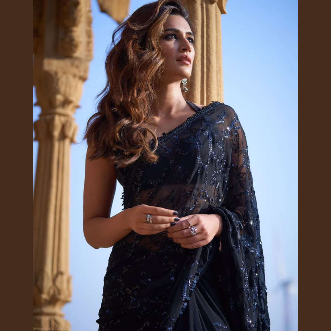 Black Georgette saree embellished with Sequin X Kriti Sanon
