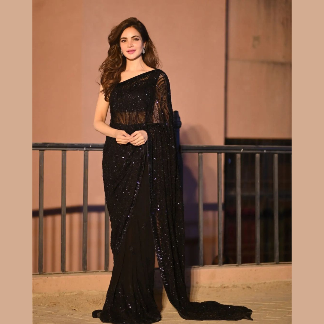 A Black Georgette saree embellished with Sequin