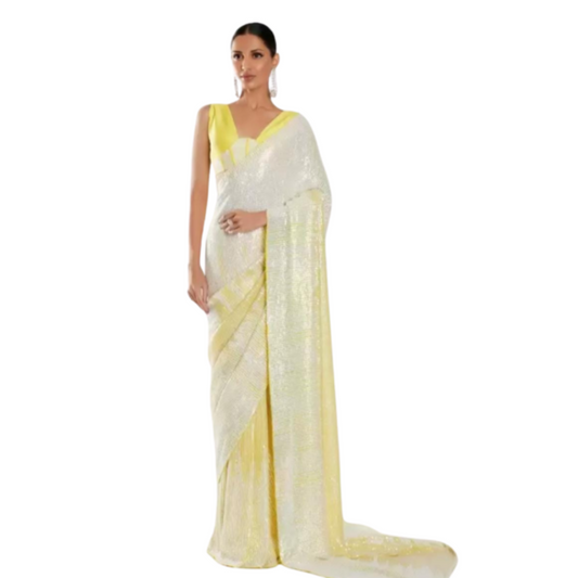 Georgette saree embellished with Sequin- Light Yellow