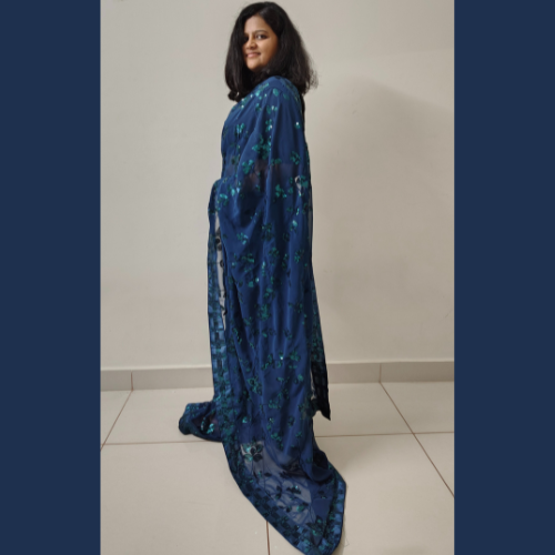 Ready to wear Georgette saree embellished with Sequin with belt - Dark Blue