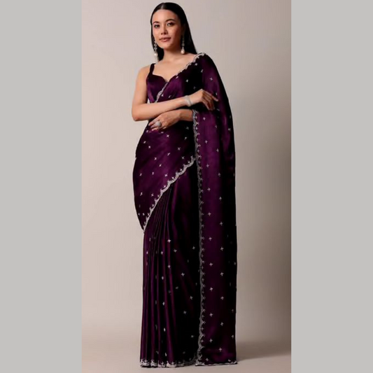 Wine Rangoli Silk saree embellished with Stitched Blouse