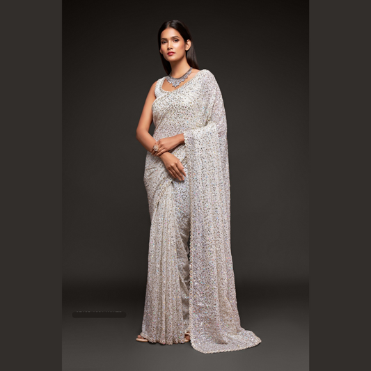 Off White Georgette saree embellished with sequin