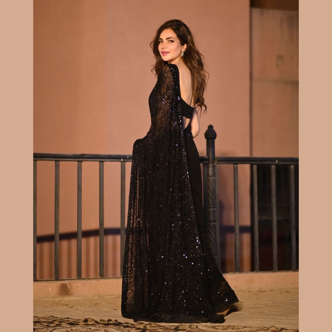 A Black Georgette saree embellished with Sequin