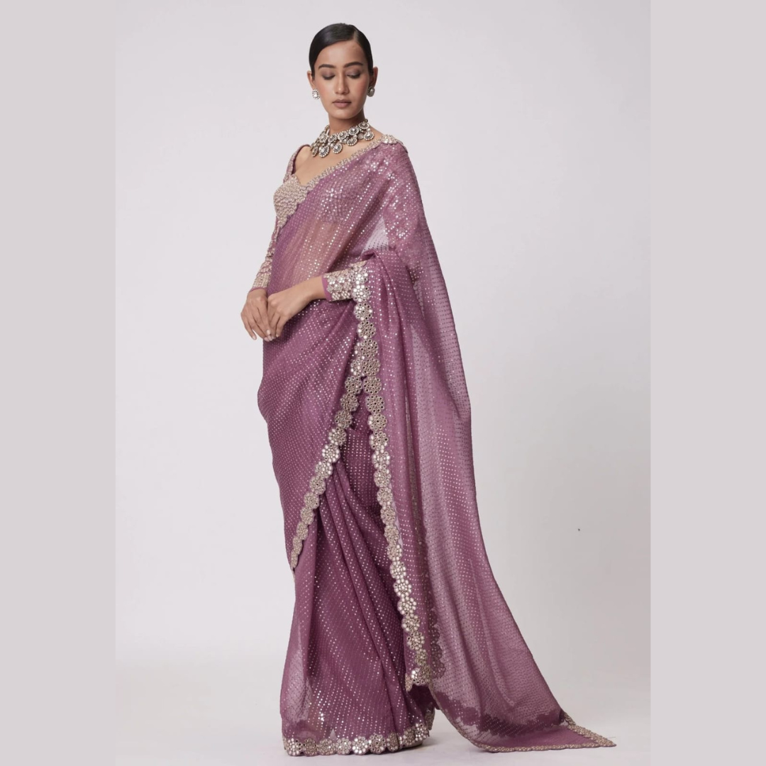 Rose Gold saree embellished with Sequin & full sleeve blouse piece.