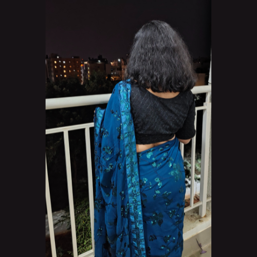 Ready to wear Georgette saree embellished with Sequin with belt - Dark Blue