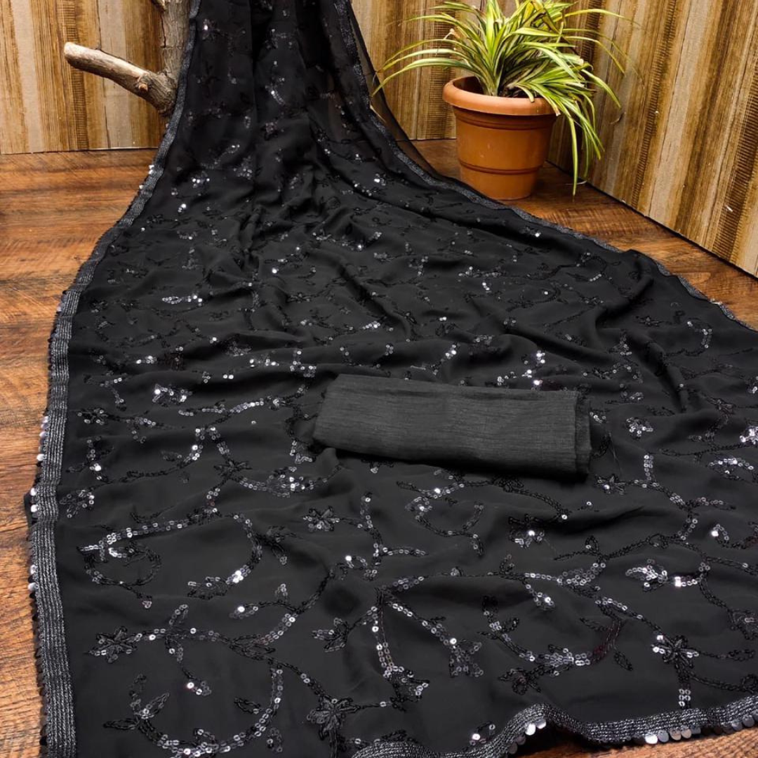 Black Georgette saree embellished with Sequin X Kriti Sanon