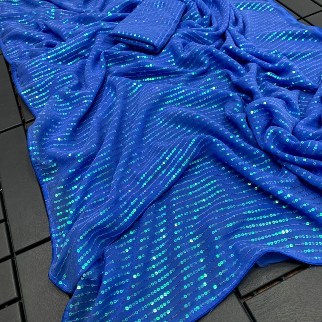 Blue Georgette saree embellished with Sequin